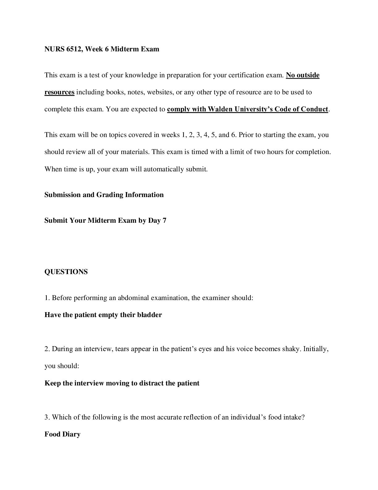 Preview image of NURS 6512 WEEK 6 MIDTERM EXAM QUIZ ALL CORRECT document